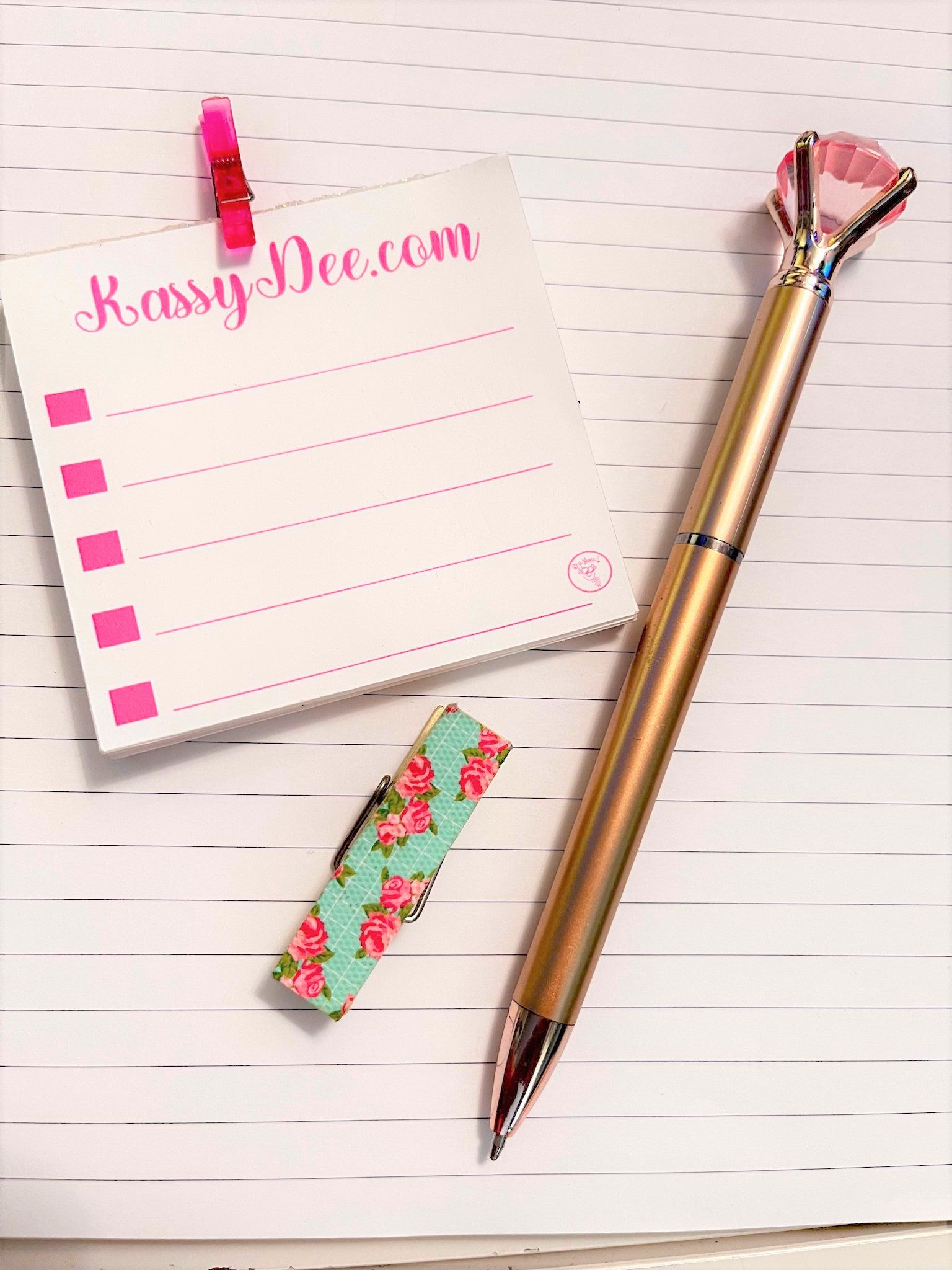 Pink Custom Notepad and Pink Diamond Pen