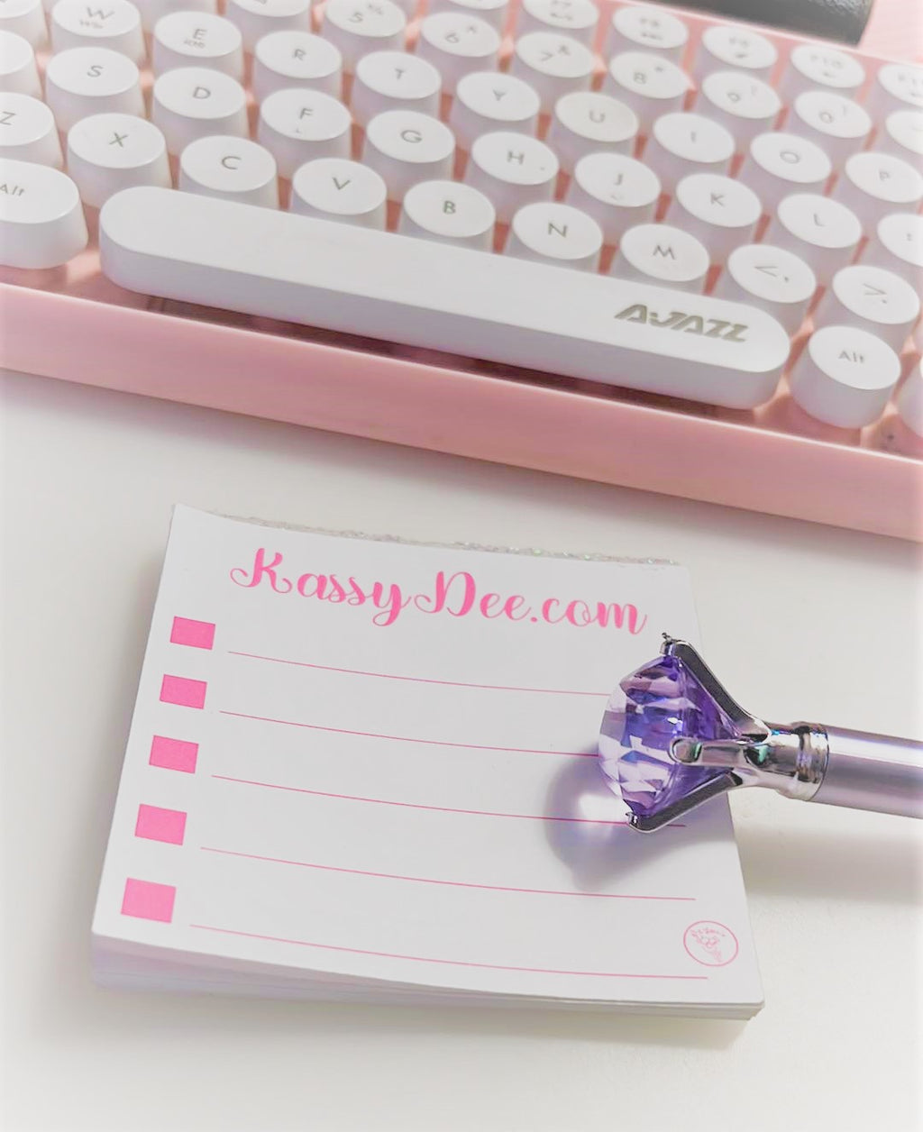 Pink Custom Notepad and Pink Diamond Pen