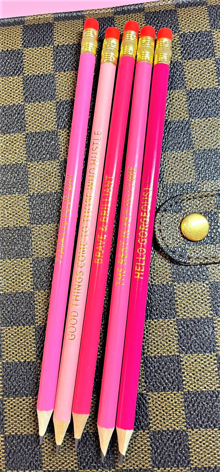 Pink gold foil motivational 3 pencils