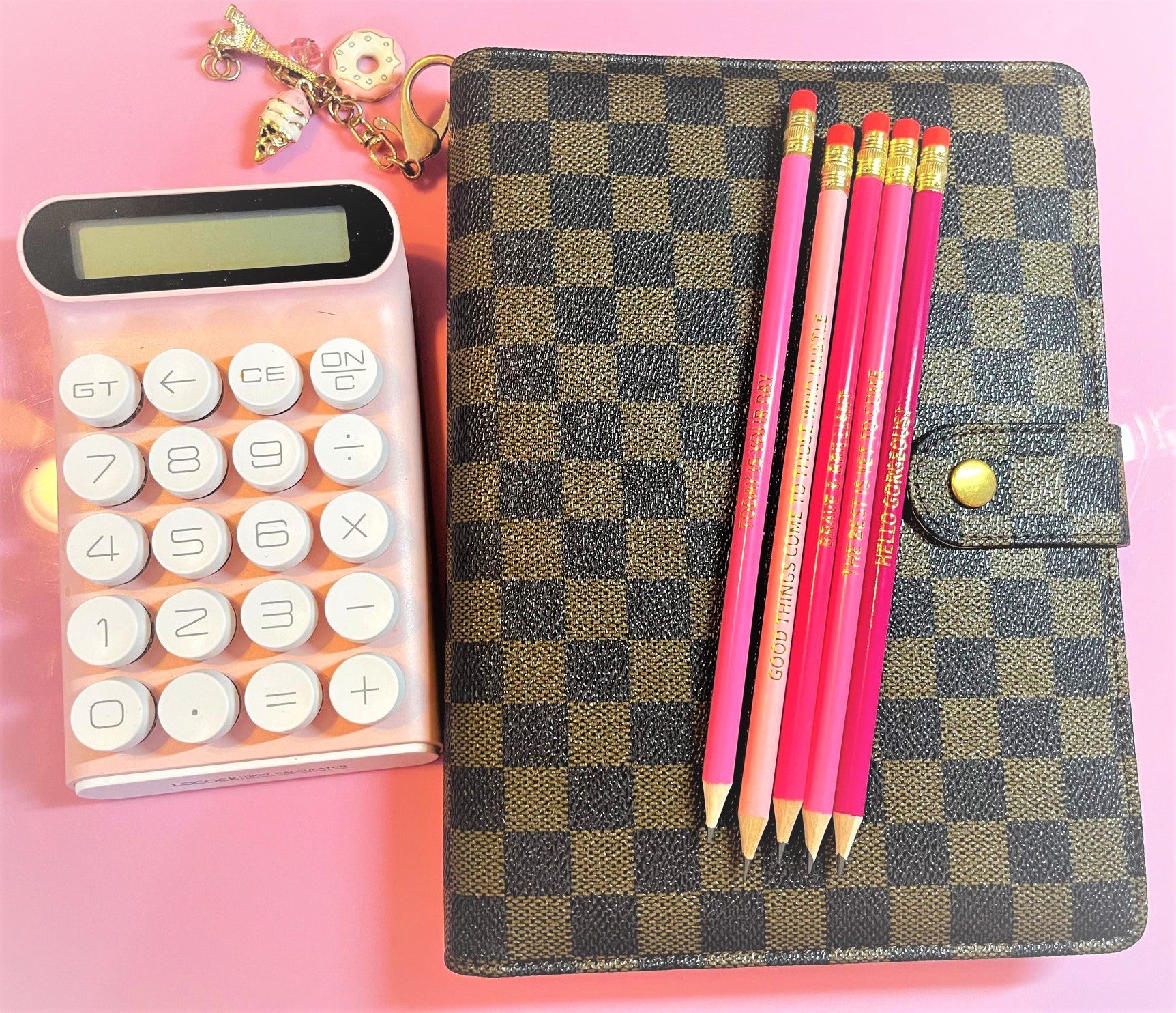 Pink gold foil motivational 3 pencils