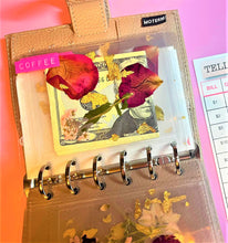 Load image into Gallery viewer, Clear Cash Envelope Pressed Roses and Gold Foil Flowers

