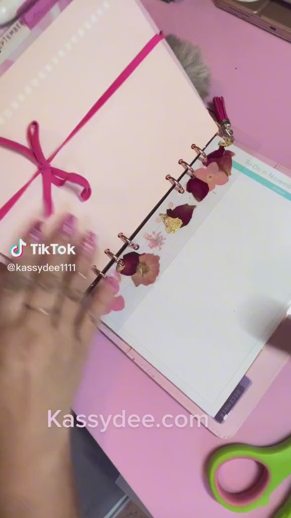 Clear Bookmark Pressed Roses and Gold Foil Flowers