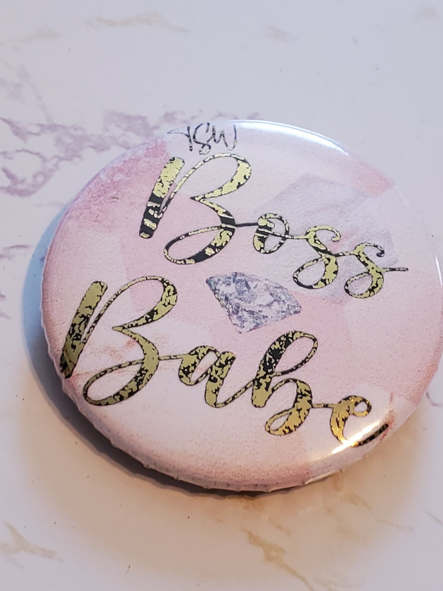 BOSS BABE Gold Foil Pink Pin Button