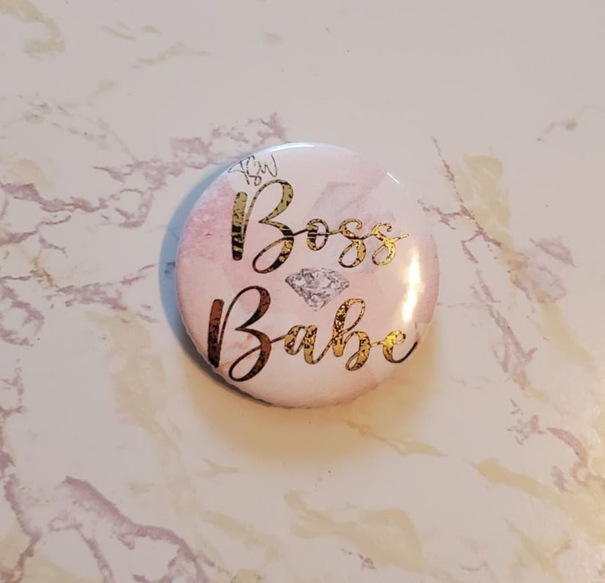 BOSS BABE Gold Foil Pink Pin Button