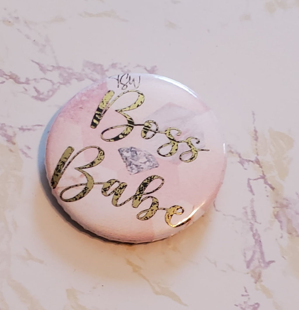 BOSS BABE Gold Foil Pink Pin Button