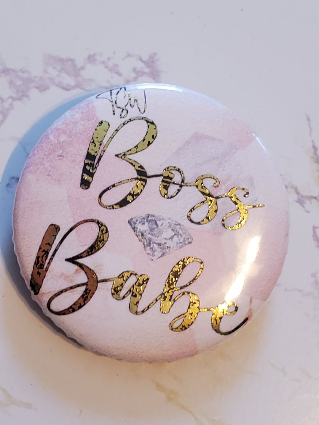 BOSS BABE Gold Foil Pink Pin Button