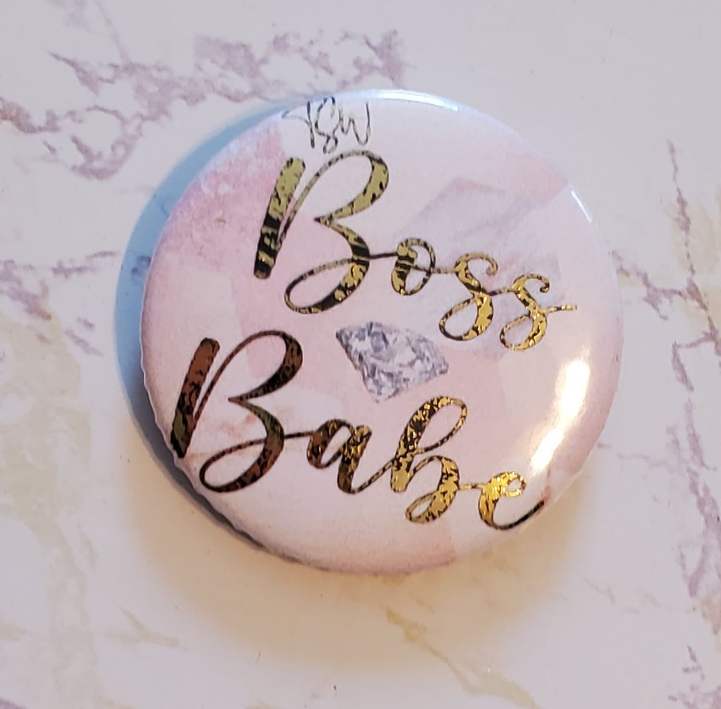 BOSS BABE Gold Foil Pink Pin Button