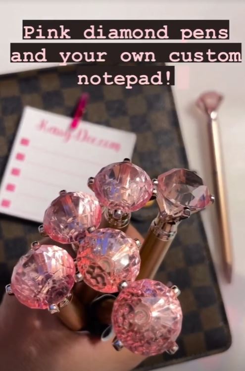 Pink Custom Notepad and Pink Diamond Pen
