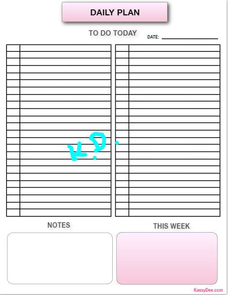 DAILY PLAN Sheet Digital Download