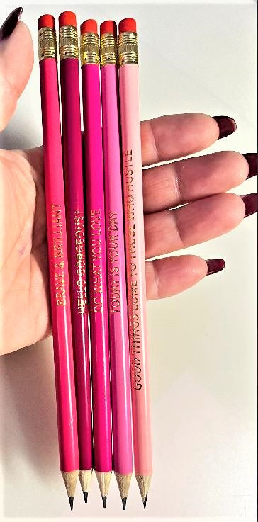 Pink gold foil motivational 3 pencils