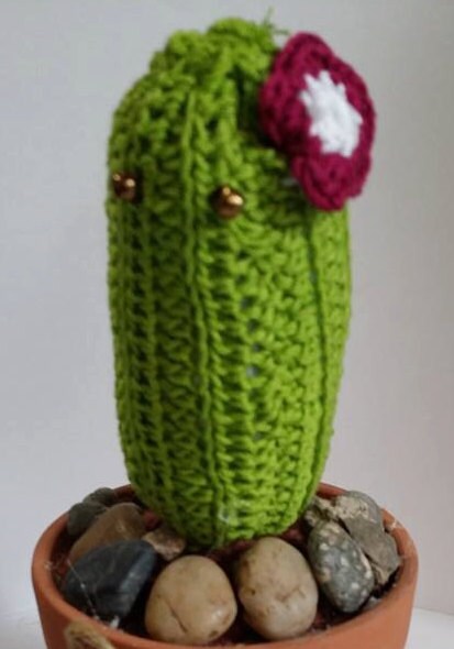 MEXBUDDIES Cactus with flower Hand knitted Green yarn cactus in terra cota pot