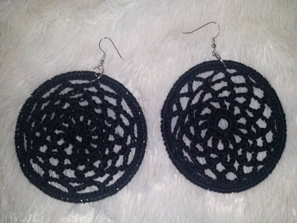1 Pair of large Round CROCHET HOOP Earrings Hand made Yarn earrings