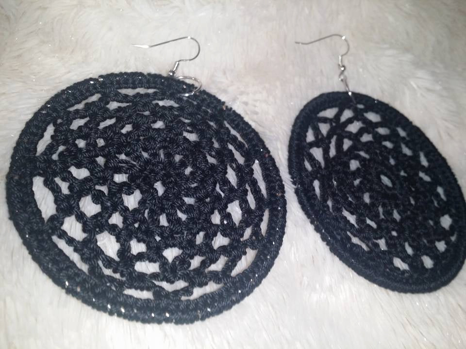 1 Pair of large Round CROCHET HOOP Earrings Hand made Yarn earrings