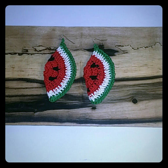 SUMMER SWEET WATERMELON 1 Pair of Hand Crochet 3" ripe just in time for those hot summer nights