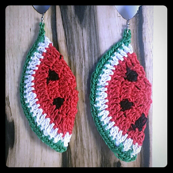 SUMMER SWEET WATERMELON 1 Pair of Hand Crochet 3" ripe just in time for those hot summer nights
