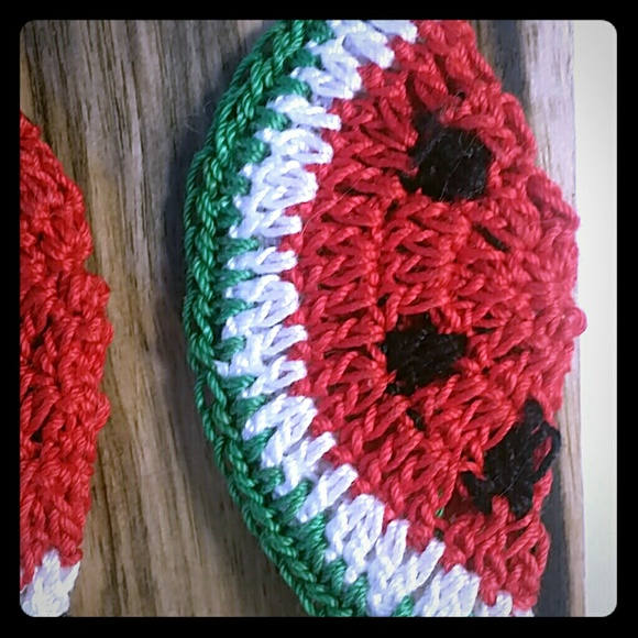 SUMMER SWEET WATERMELON 1 Pair of Hand Crochet 3" ripe just in time for those hot summer nights