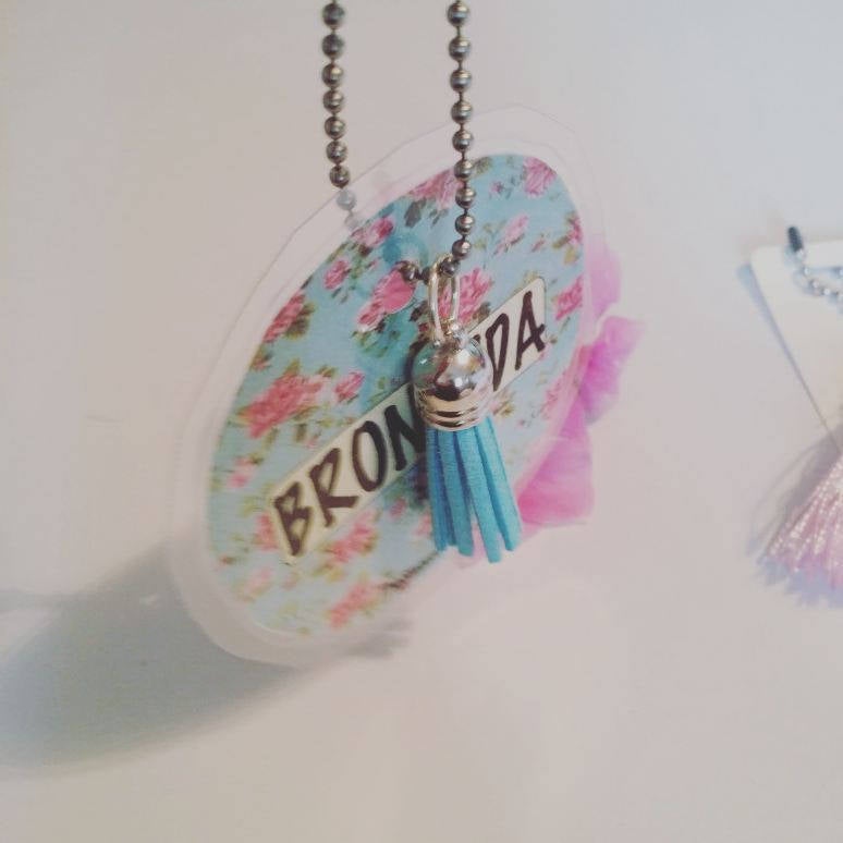 BRONCUDA Flower Laminated Purse or Planner Tag 3" with Tassle
