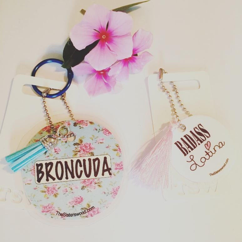 BRONCUDA Flower Laminated Purse or Planner Tag 3" with Tassle