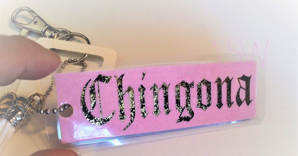CHINGONA GOLD FOIL Laminated Purse or Planner Tag 3" with Tassle and Gold Heart