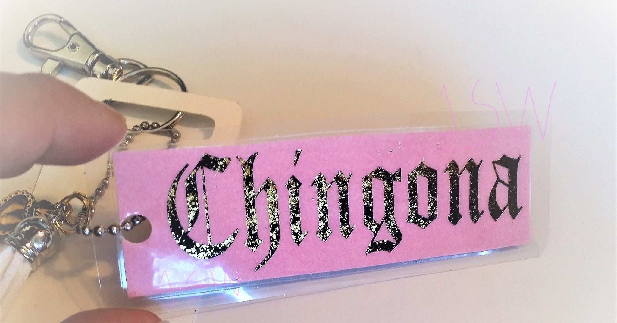 CHINGONA GOLD FOIL Laminated Purse or Planner Tag 3" with Tassle and Gold Heart