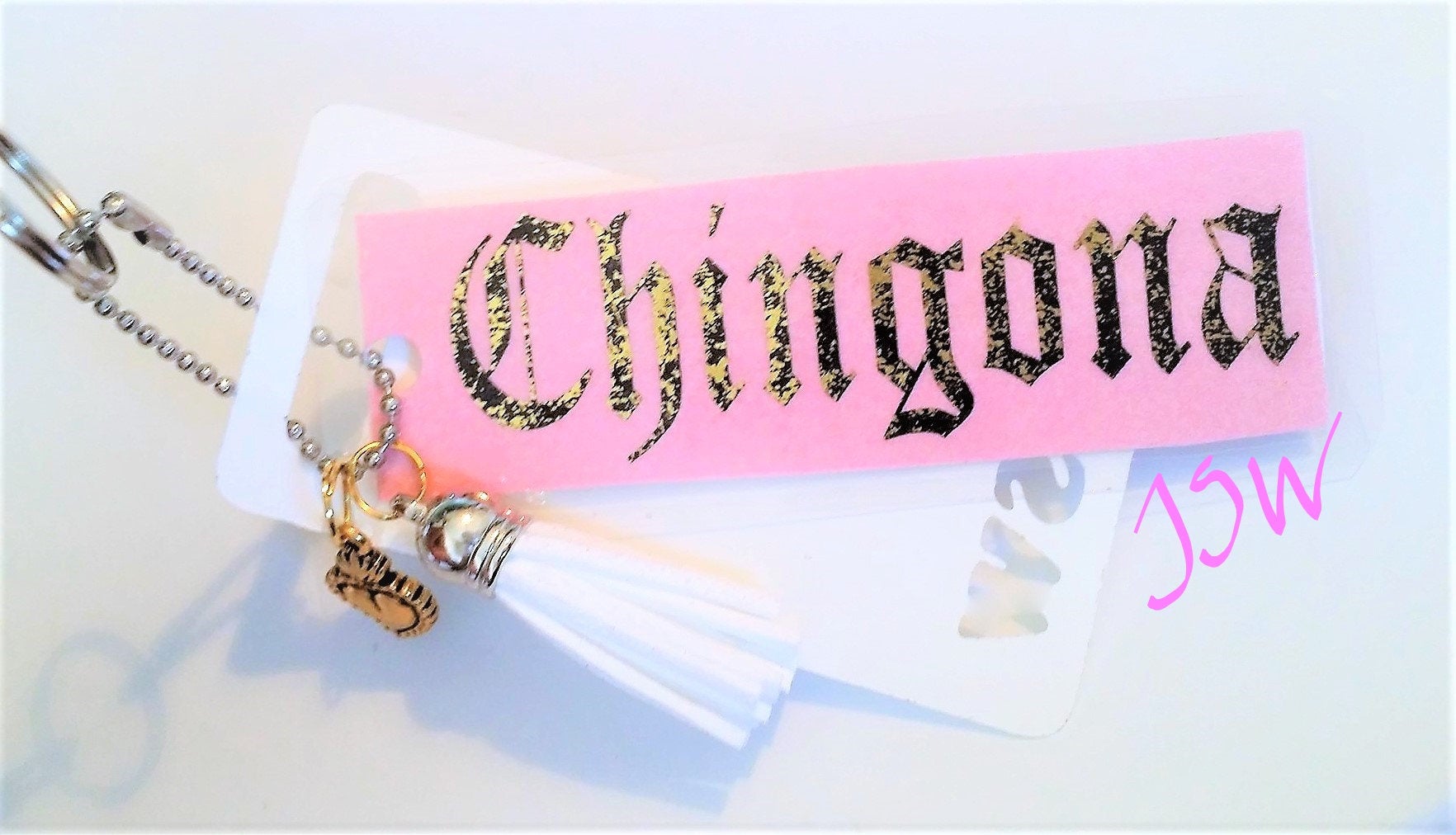 CHINGONA GOLD FOIL Laminated Purse or Planner Tag 3" with Tassle and Gold Heart