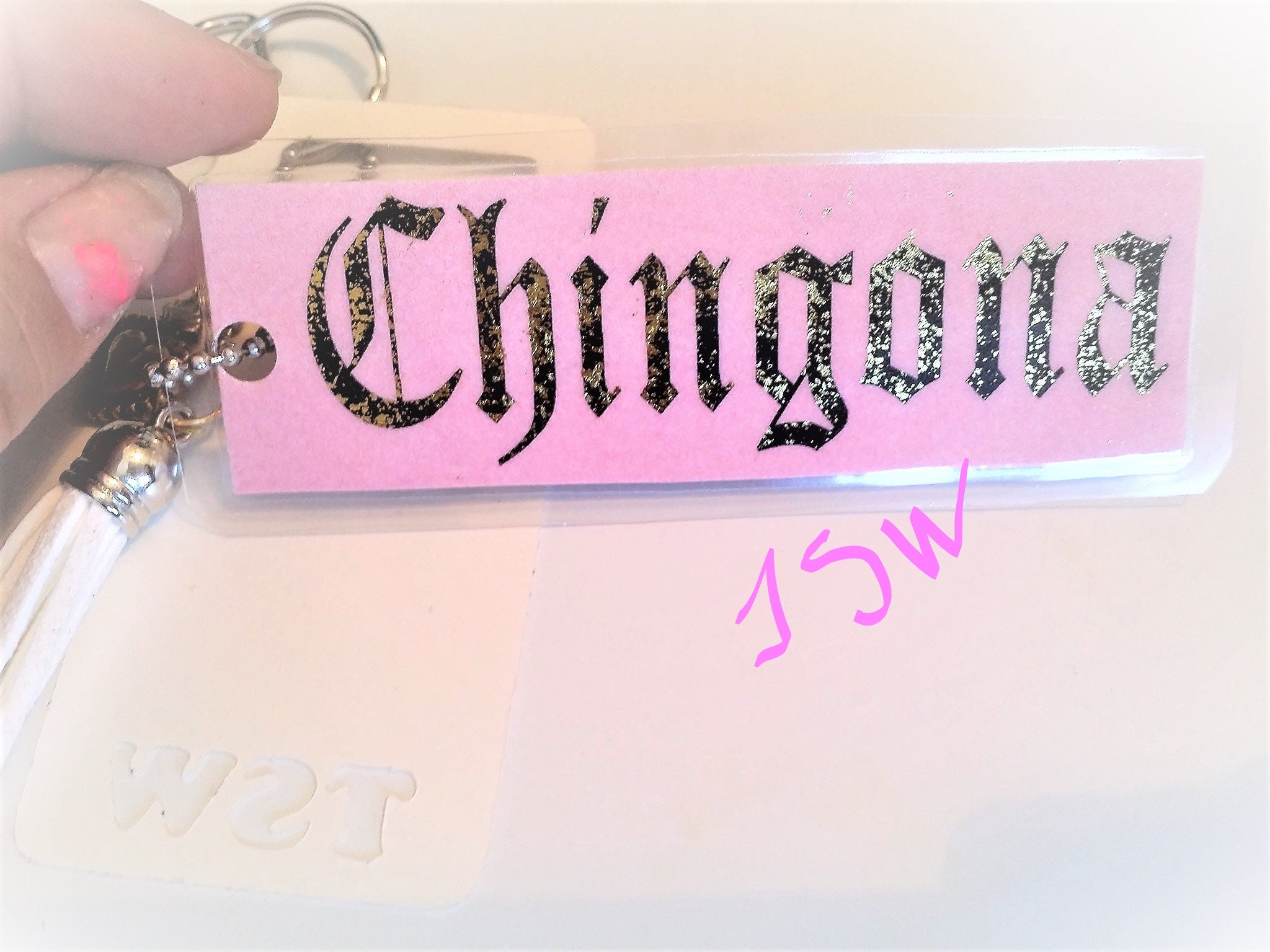 CHINGONA GOLD FOIL Laminated Purse or Planner Tag 3" with Tassle and Gold Heart