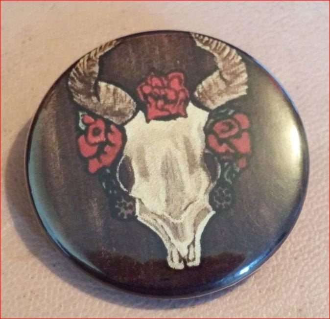 SKULL HORNS Bull Painting PIN Button 1.5"
