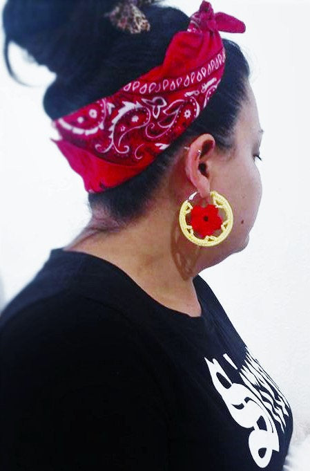 1 Pair FLOWER CROCHET HOOP Earrings Hand made Yarn earrings