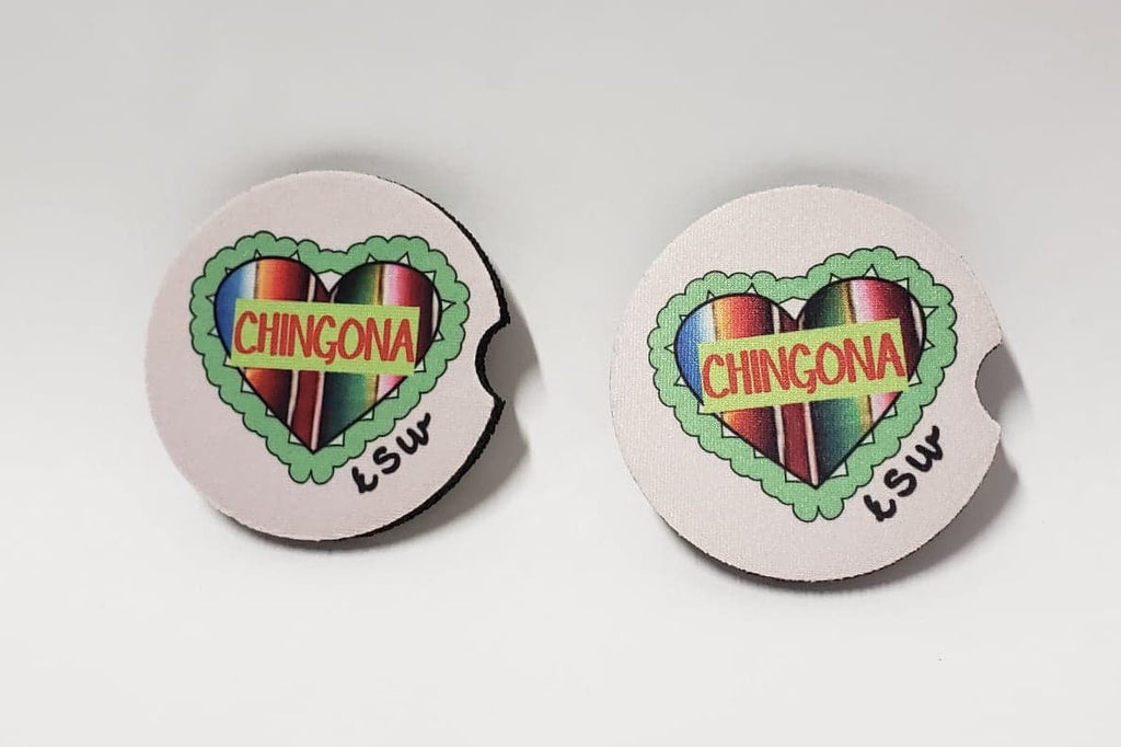 2 CHINGONA Zarape Heart Car Coasters 1 Pair