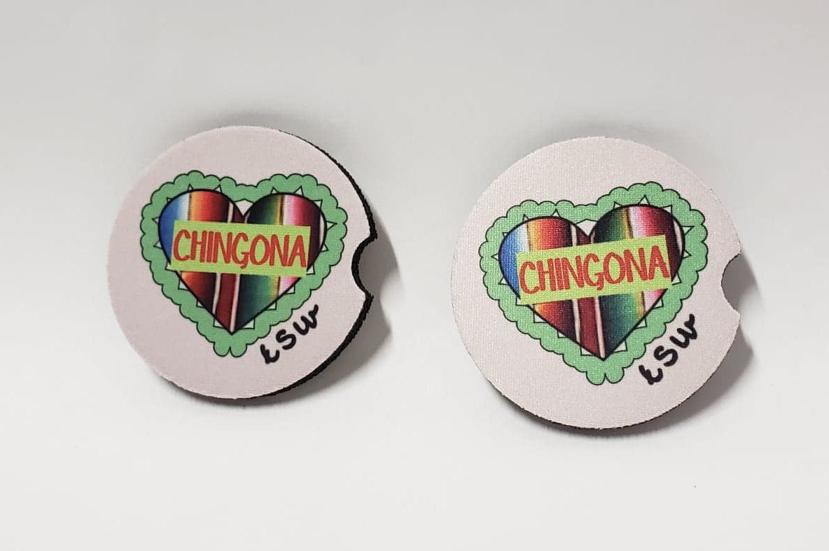 2 CHINGONA Zarape Heart Car Coasters 1 Pair