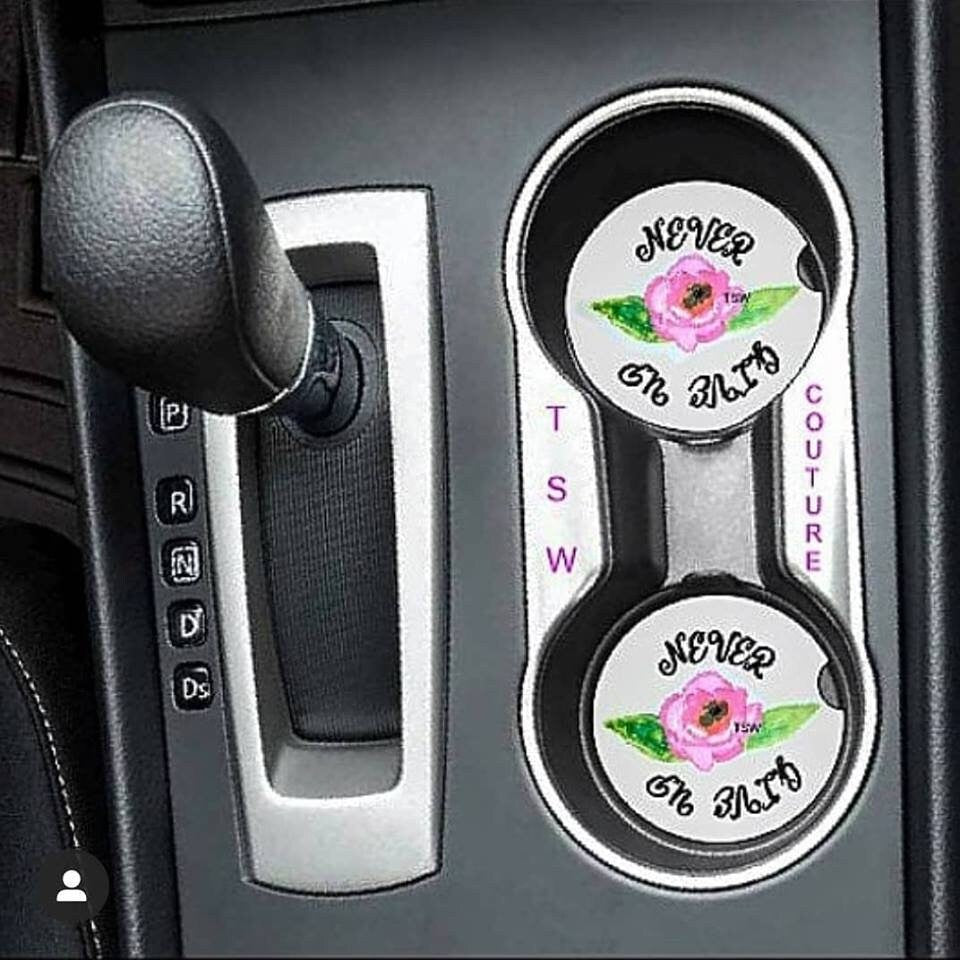 2 Never Give Up FLOWER CAR COASTERS 1 Pair Printed on Car Coasters