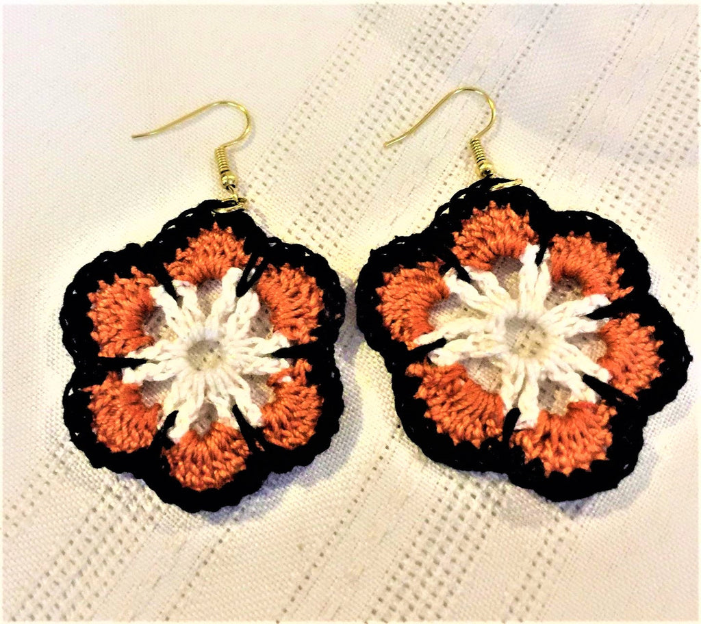 HAND CROCHET FLOWER Earrings 2.5"