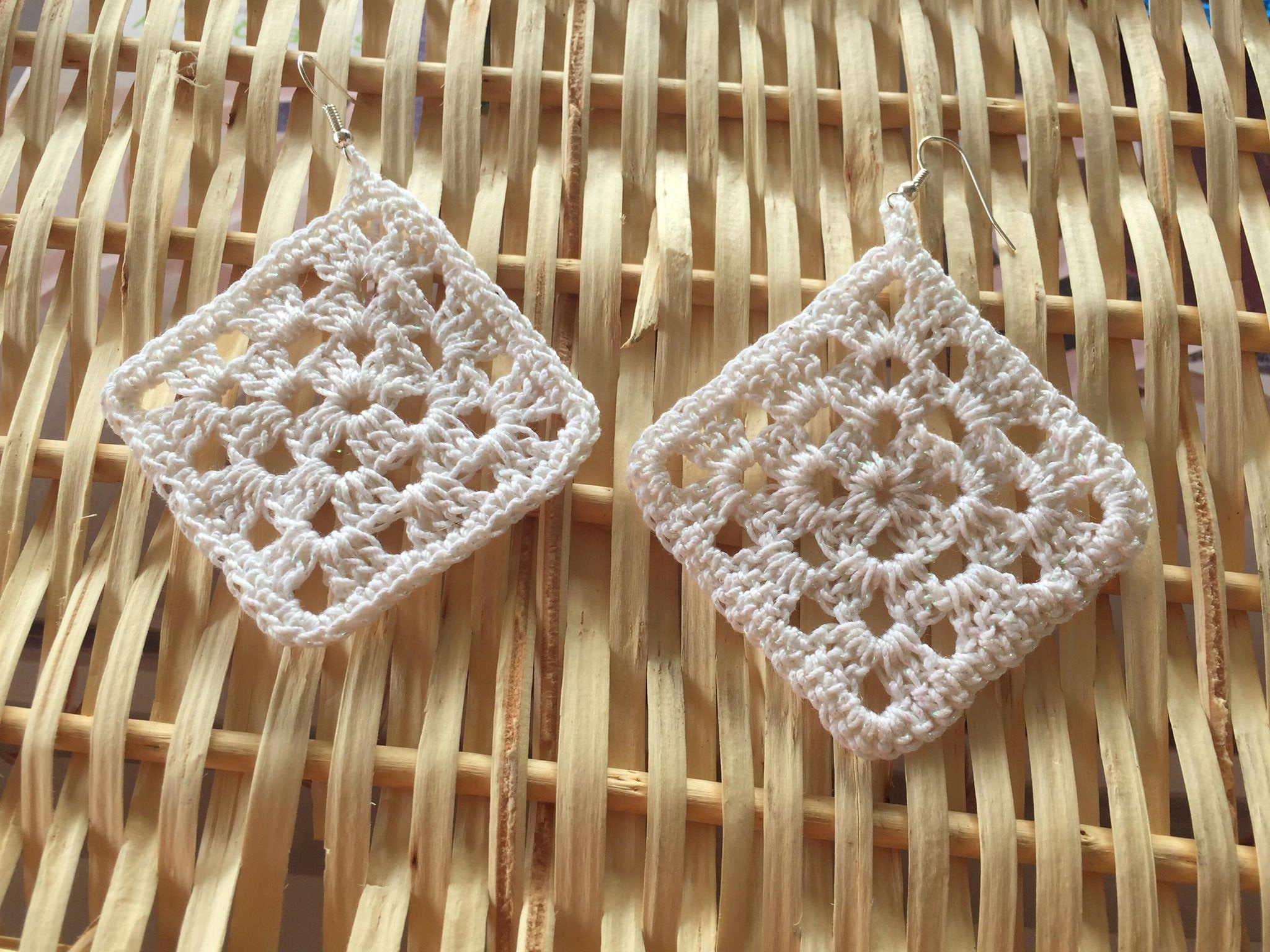 HAND CROCHET SQUARE Earrings 2.5"