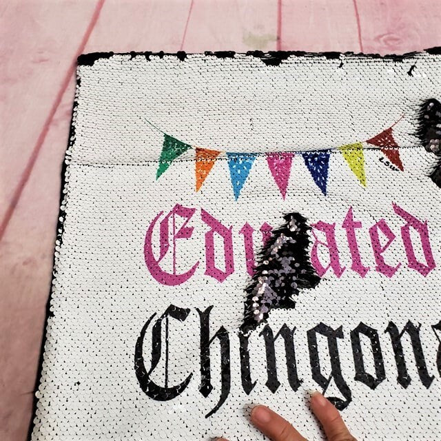 EDUCATED CHINGONA BANNERS Sequin Pillow Case Home Interior Design Bedroom Decor 16"