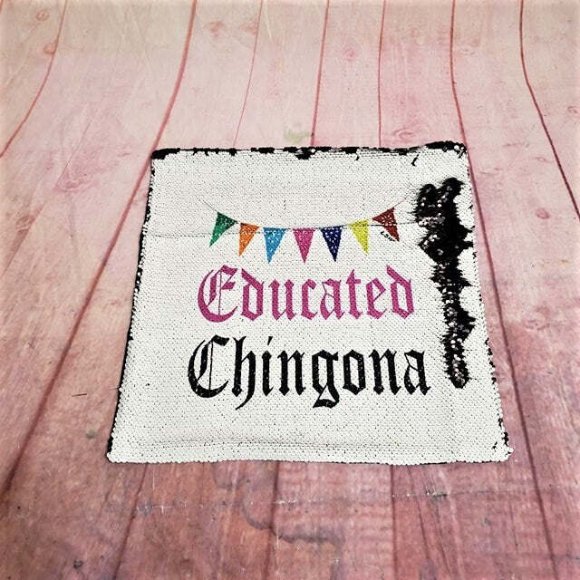 EDUCATED CHINGONA BANNERS Sequin Pillow Case Home Interior Design Bedroom Decor 16"