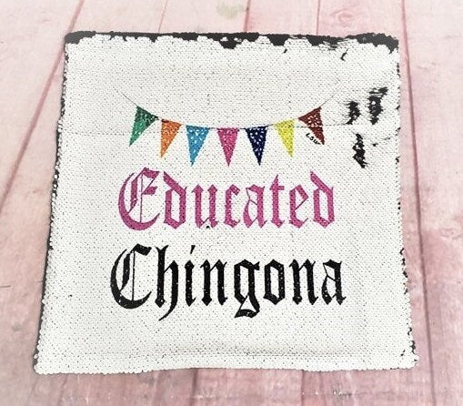 EDUCATED CHINGONA BANNERS Sequin Pillow Case Home Interior Design Bedroom Decor 16"