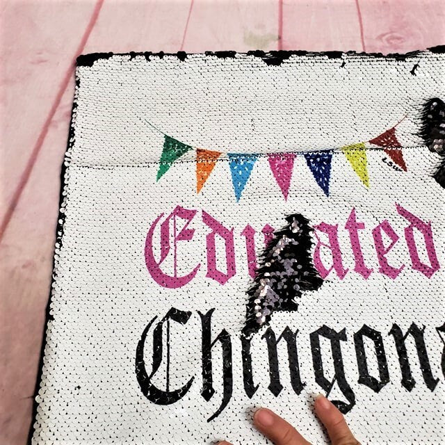 EDUCATED CHINGONA BANNERS Sequin Pillow Case Home Interior Design Bedroom Decor 16"