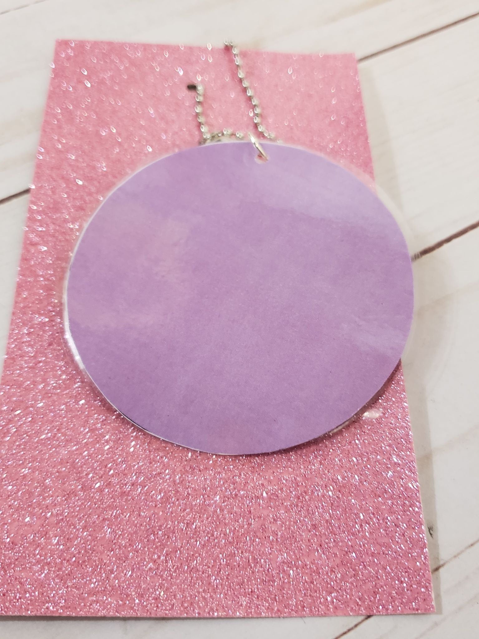 COMO LA FLOR Pink Laminated Purse or Planner Tag 3" with Tassle Lilac