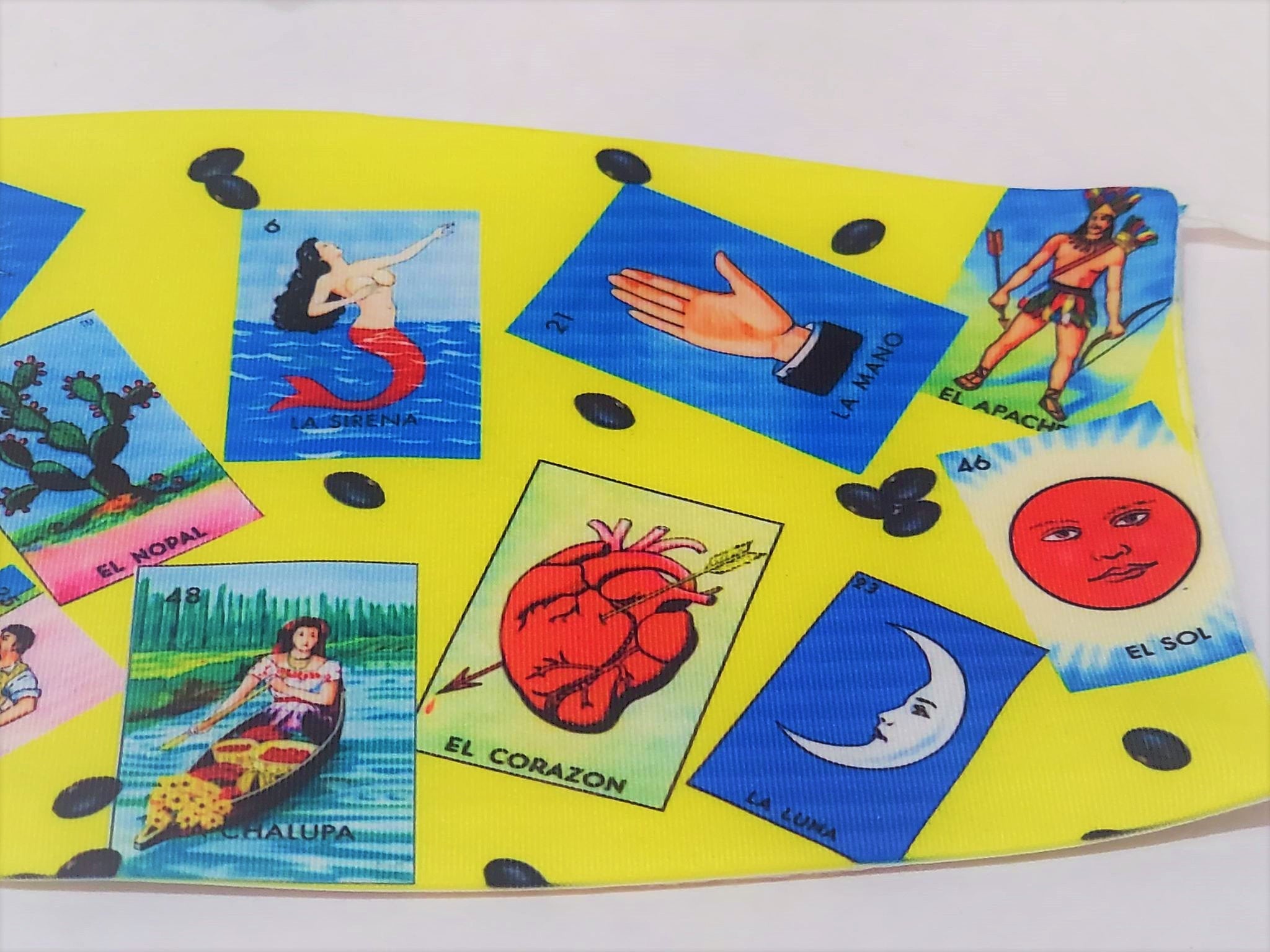 LOTERIA WITH BEANS Print Adult Face Mask Double Layer 100% Organic Cotton Washable Reusable Made in U S A