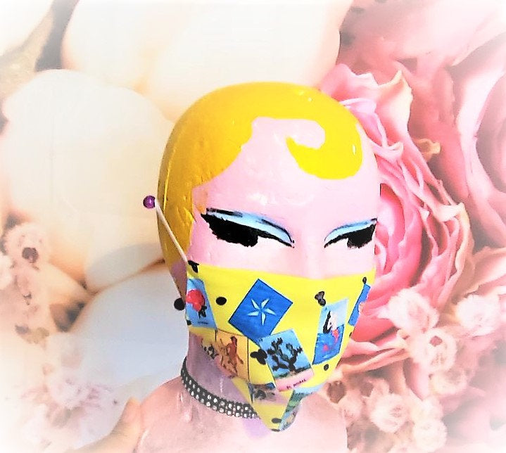 LOTERIA WITH BEANS Print Adult Face Mask Double Layer 100% Organic Cotton Washable Reusable Made in U S A