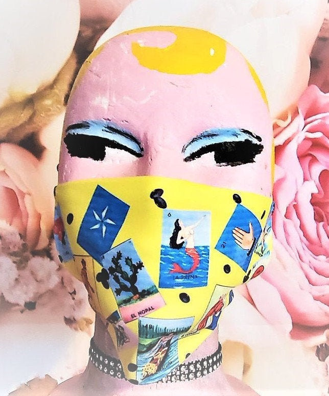 LOTERIA WITH BEANS Print Adult Face Mask Double Layer 100% Organic Cotton Washable Reusable Made in U S A