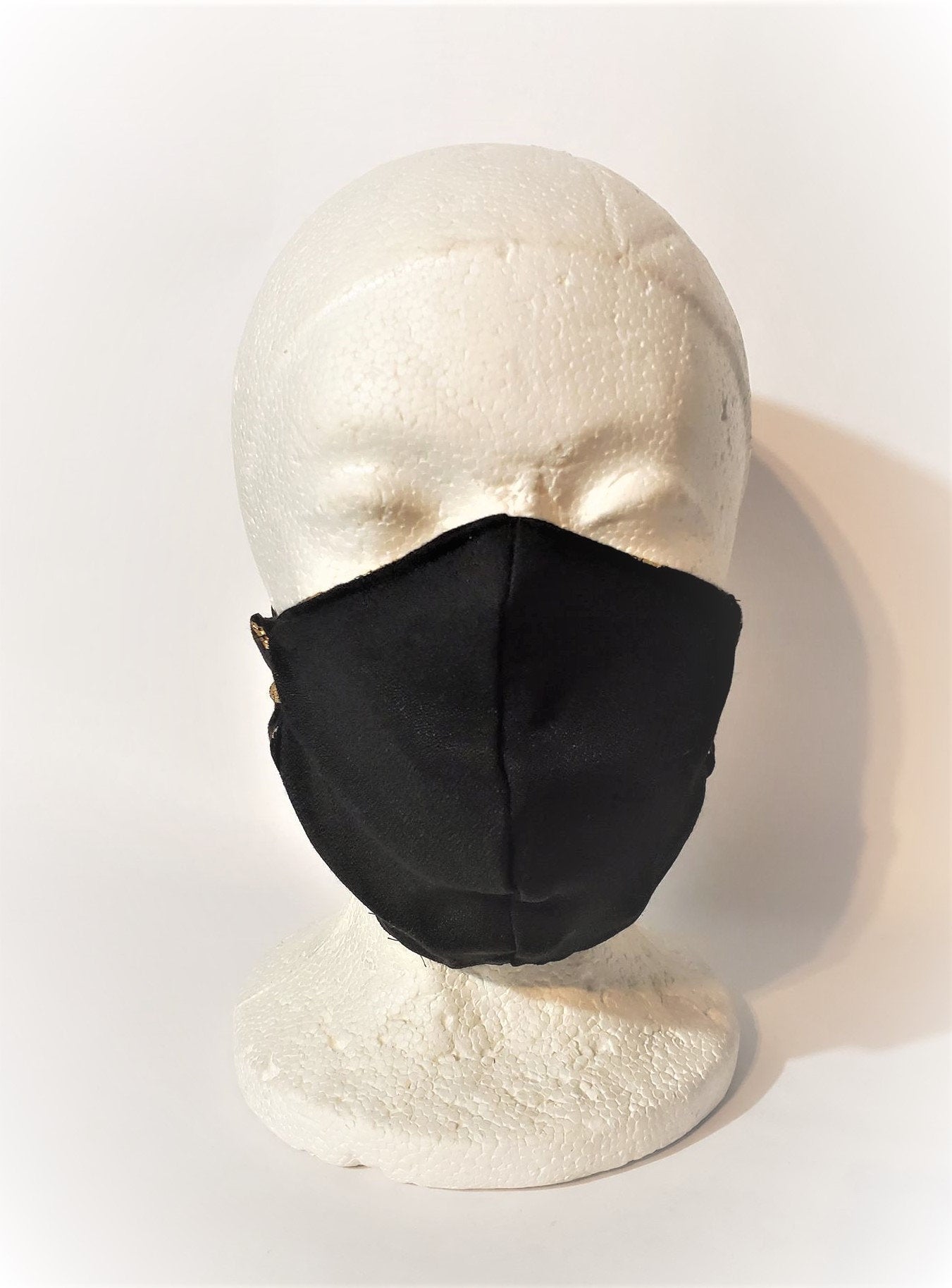 GOLD HEARTS BLACK Adult Face Mask Double Layer Face Cover Washable Reusable Made in Orange, California