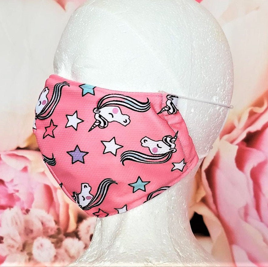 UNICORN STARS PINK Adult Face Mask Double Layer Face Cover Washable Reusable Made in Orange, California