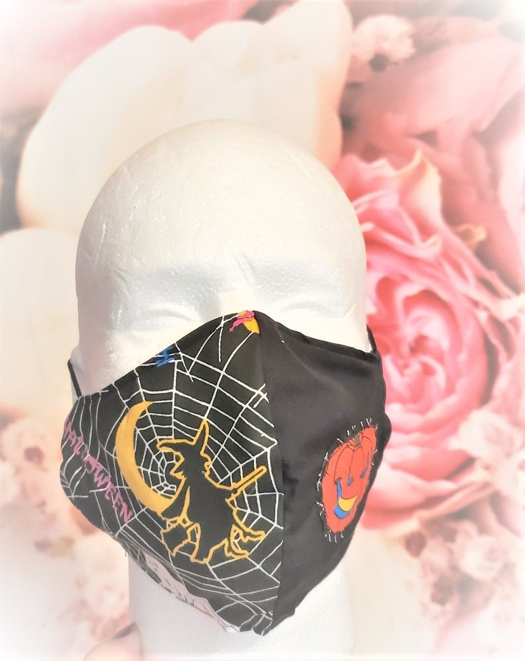 HALLOWEEN PUMPKIN WEB Adult Face Mask Double Layer Mask Cover Washable Reusable Made in United States Orange, California