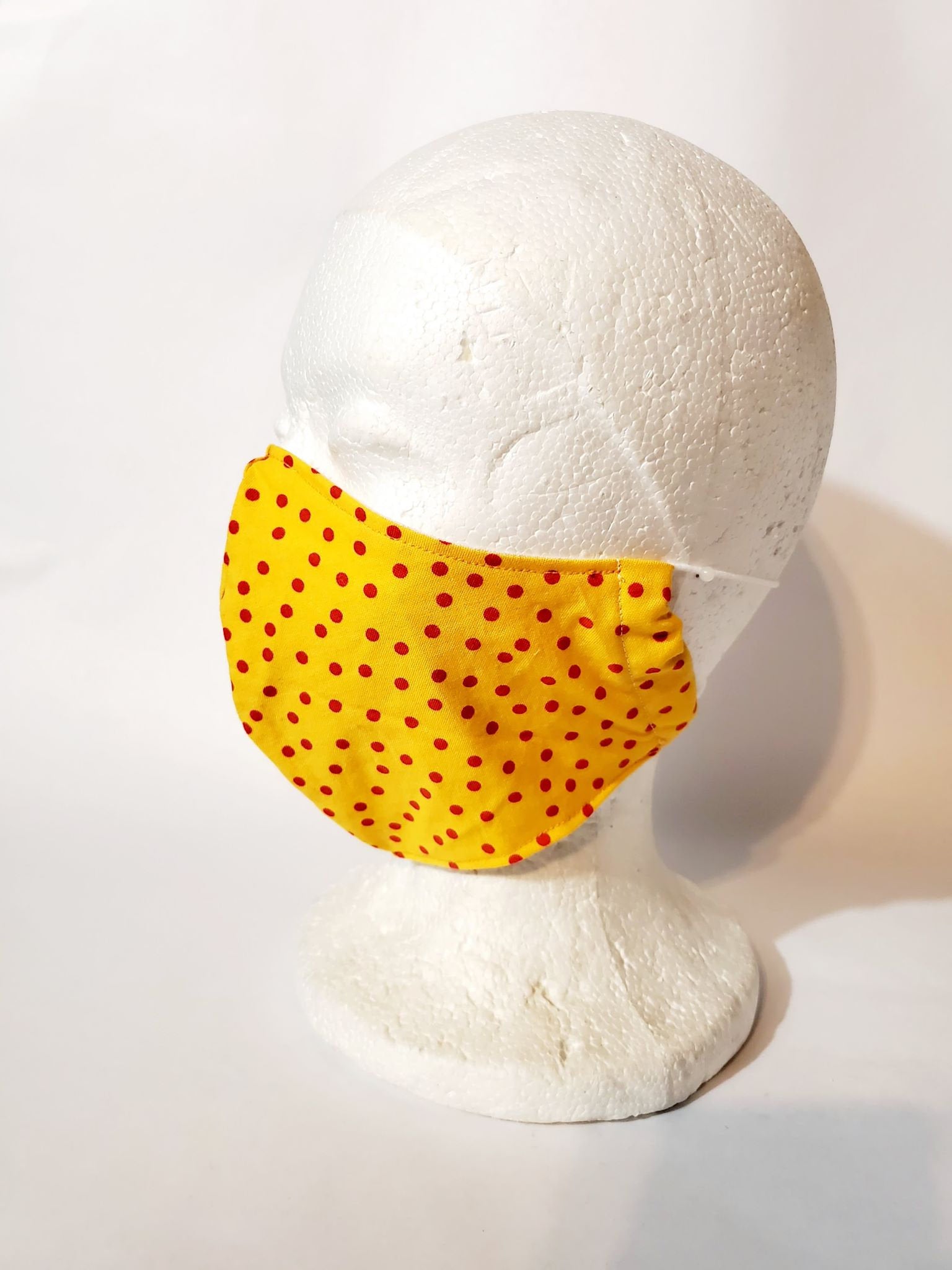 YELLOW RED POLKADOT Adult Face Mask Double Layer Face Cover Washable Reusable Made in Orange, California