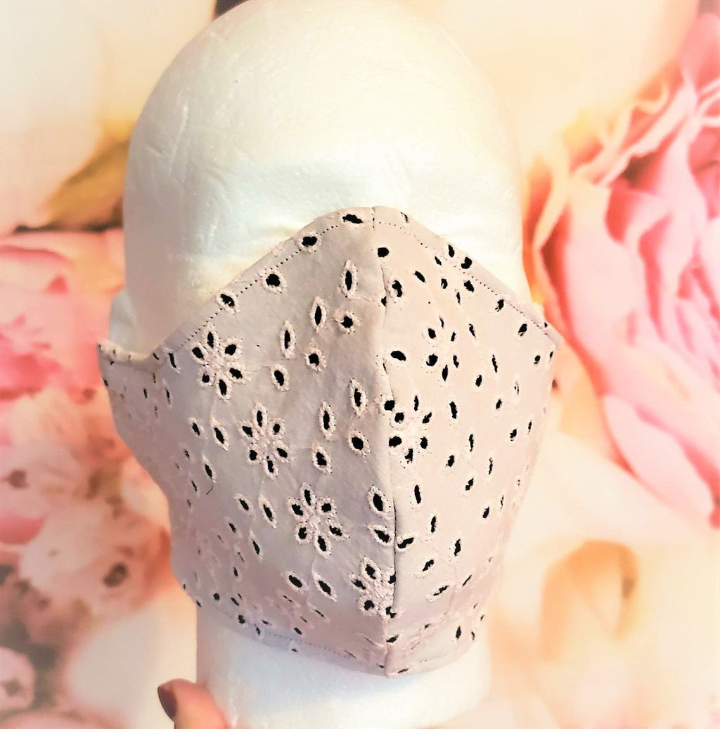 PINK EYELET FLOWER Adult Face Mask Double Layer Face Cover Washable Reusable Made in Orange, California