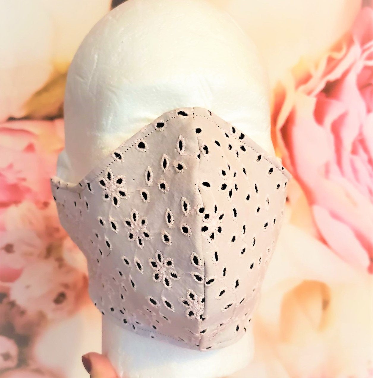PINK EYELET FLOWER Adult Face Mask Double Layer Face Cover Washable Reusable Made in Orange, California