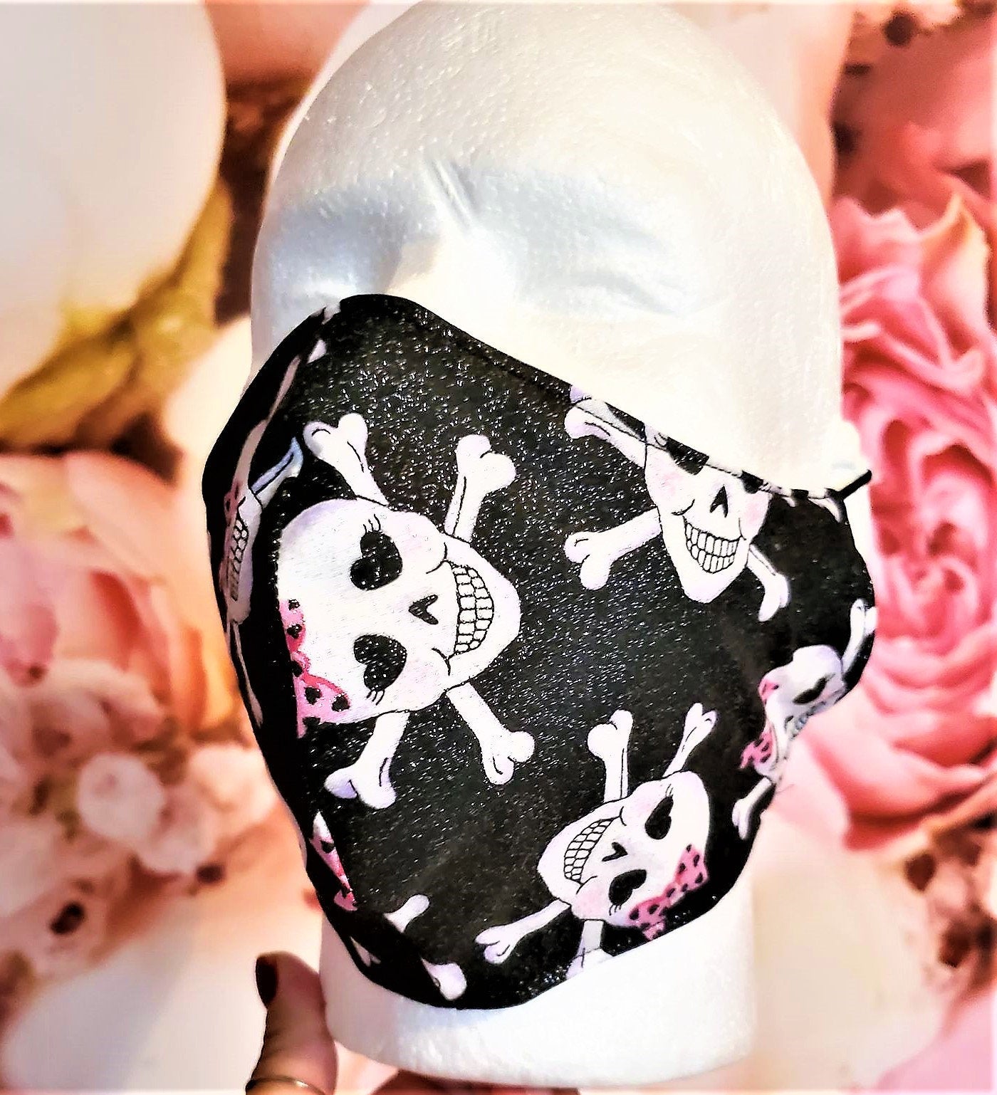 GLITTER SKULL with BOW Adult Face Mask