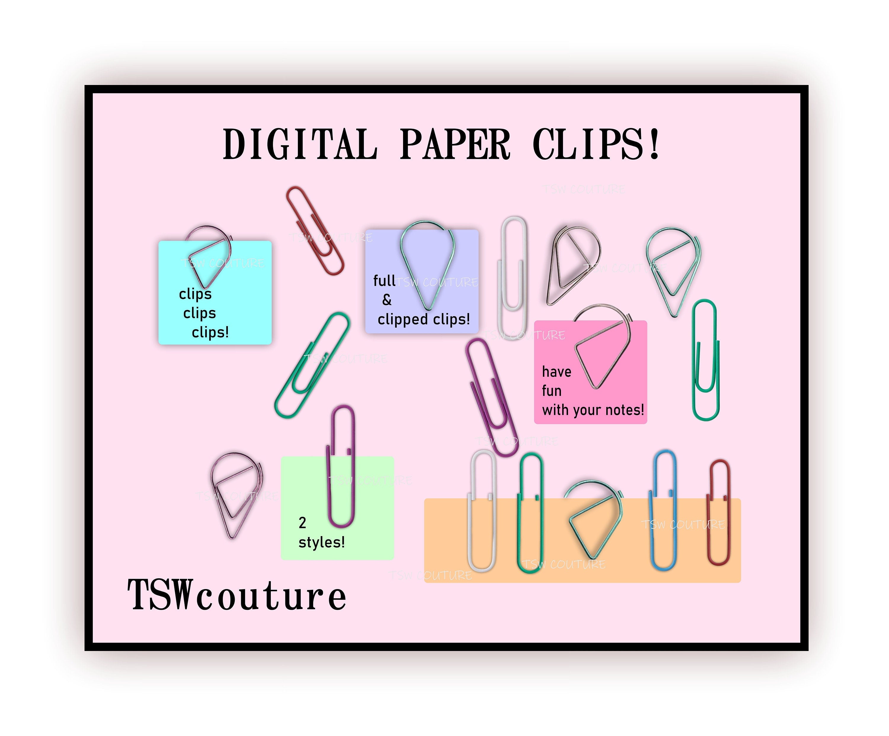 DIGITAL PAPER CLIPS Digital Paper Clips - Paper Clip Clip Art Paper Clip Embellishments  Office Clip Art Instant Download - School Clip Art