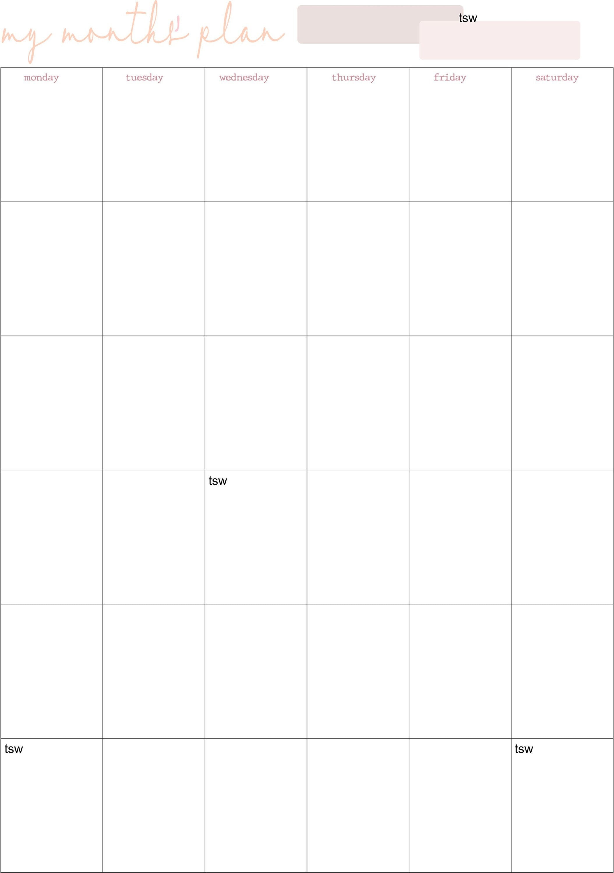 Digital Undated Vertical A4 Monthly Planner Page Landscape Notepad for Goodnotes or other apps that use PDFs page insert in pink 3 pdf files